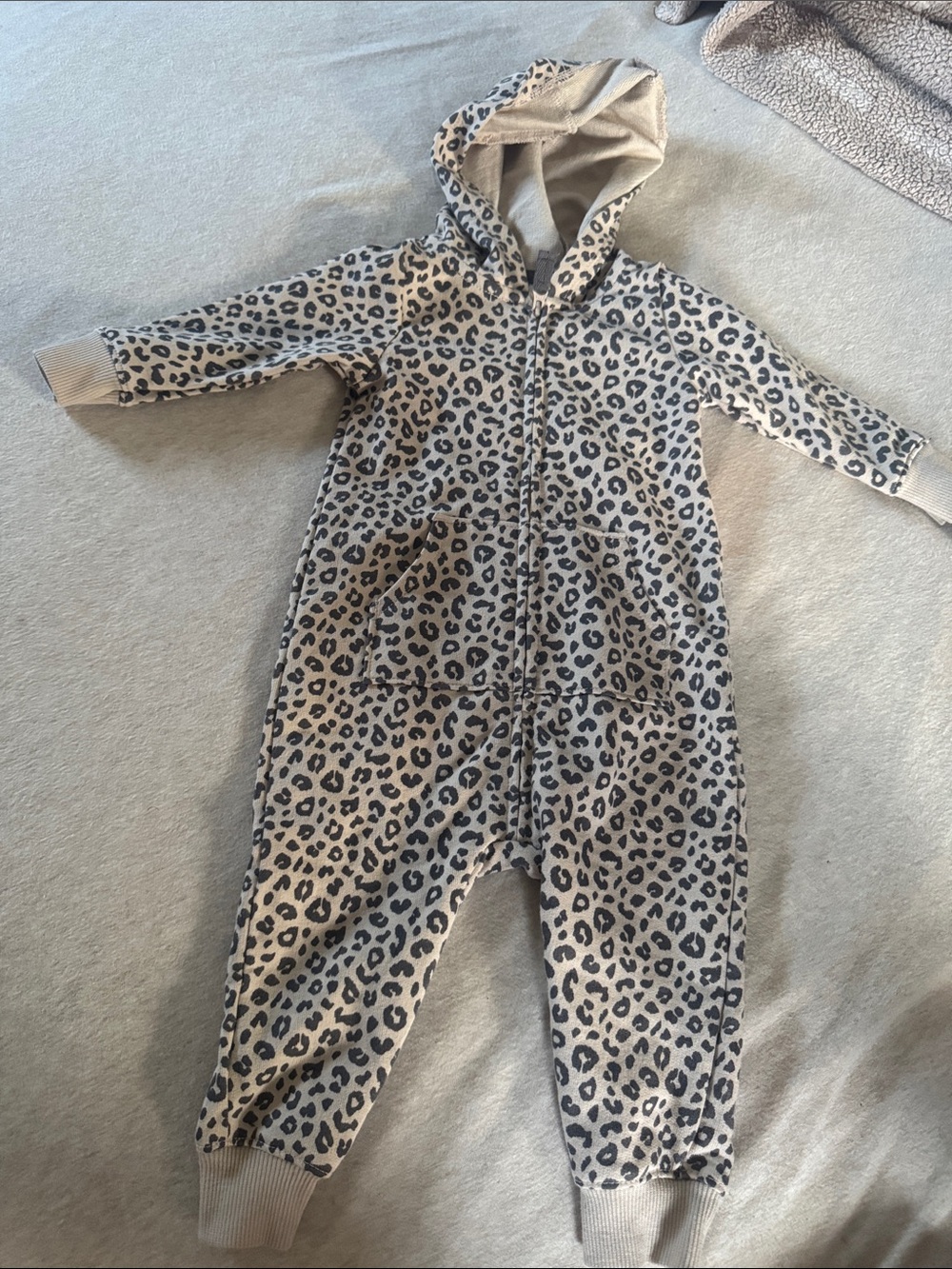 Carters Beige and Black Leopard-Print Hooded One-Piece for Kids 6 month